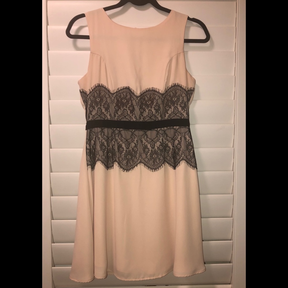 Monteau Peach Dress with Black Lace Waist